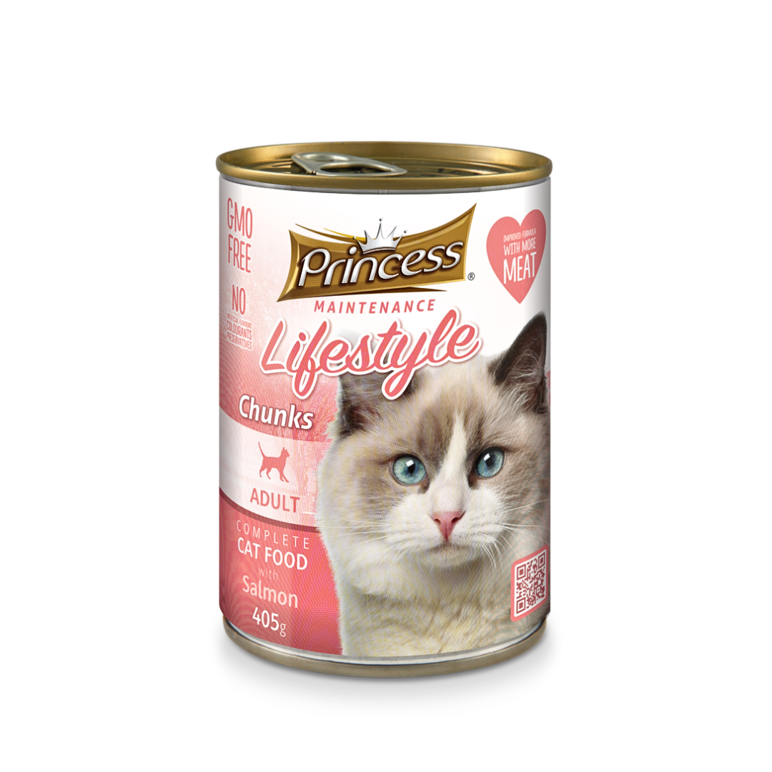 Бюджетна серия мокра храна за котки Princess Lifestyle парченца сьомга в сос.