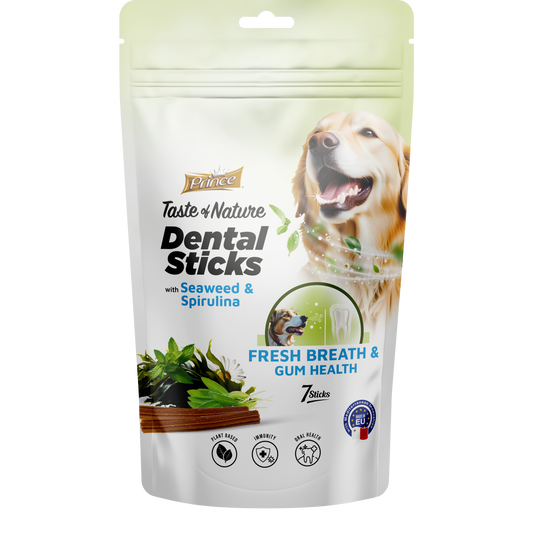 Дентални пръчки с морски водорасли и спирулина за свеж дъх и здрави зъби за кучета /7бр/ PRINCE DENTAL STICK - Fresh Breath with Seaweed