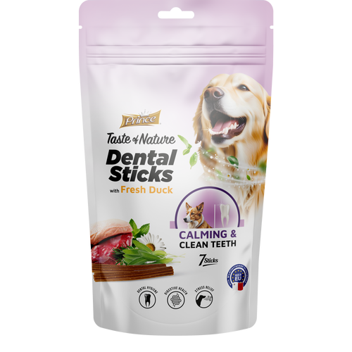 Дентални пръчки с прясно патешко и успокояващ ефект за кучета /7бр/ PRINCE DENTAL STICK - Calming with Fresh Duck