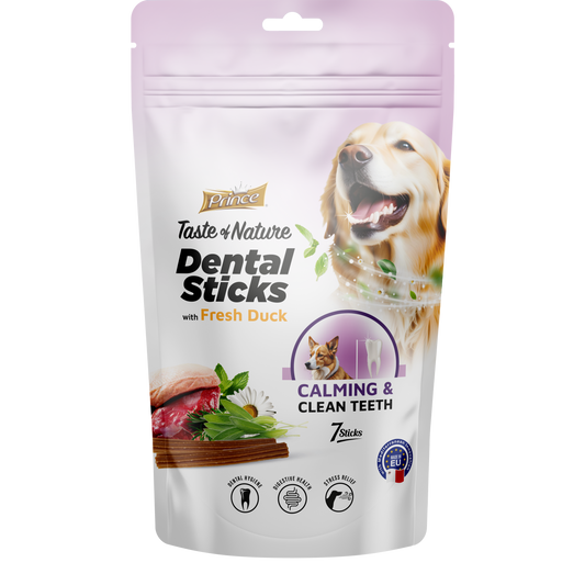 Дентални пръчки с прясно патешко и успокояващ ефект за кучета /7бр/ PRINCE DENTAL STICK - Calming with Fresh Duck