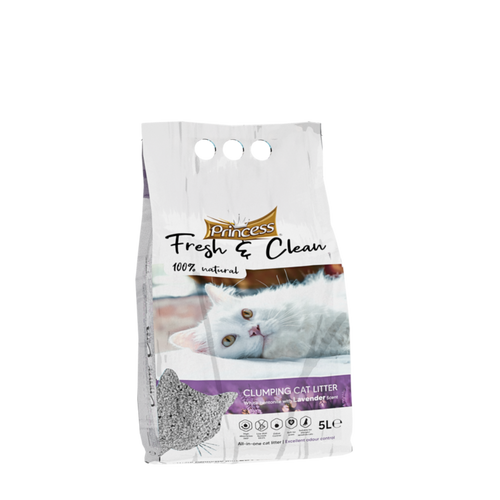 Котешка тоалетна с аромат на лавандула- Princess Fresh Clean Bentonite Litter - 5 л