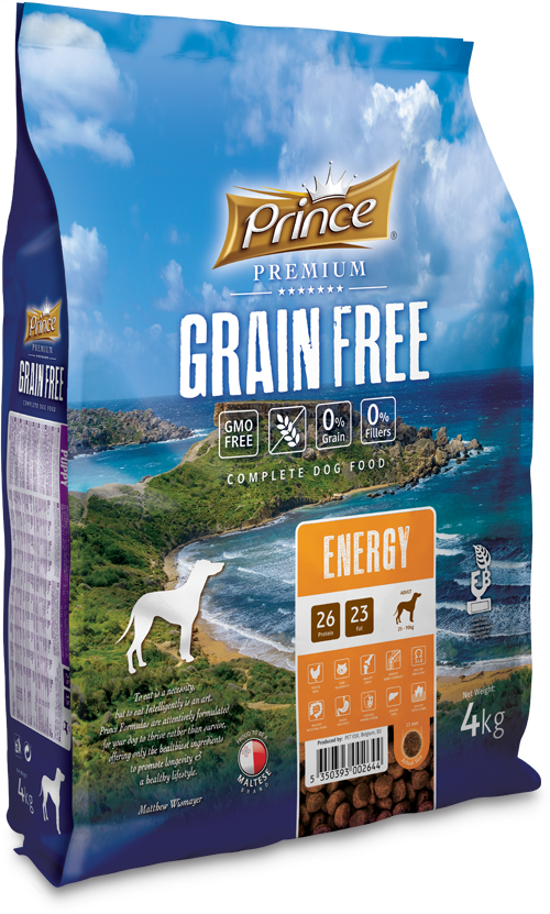 Беззърнени гранули за енергия с пилешко и сьомга за кучета PRINCE GRAIN FREE Energy 4kg/12kg - за средни и големи породи
