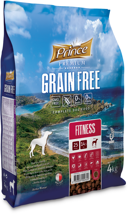 Беззърнени фитнес гранули с пилешко и сьомга за кучета PRINCE GRAIN FREE Fitness 4kg/12kg - за средни и едри породи