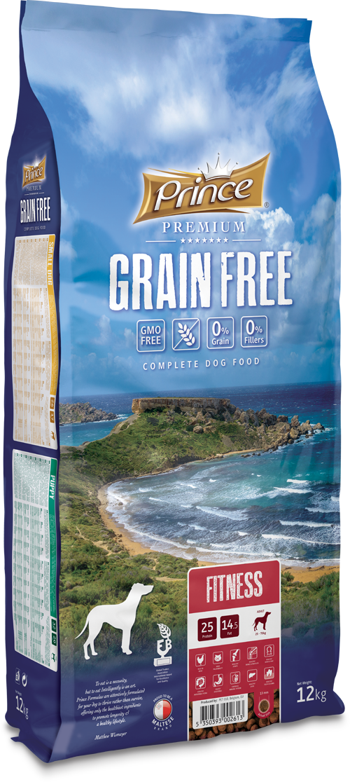 Беззърнени фитнес гранули с пилешко и сьомга за кучета PRINCE GRAIN FREE Fitness 4kg/12kg - за средни и едри породи