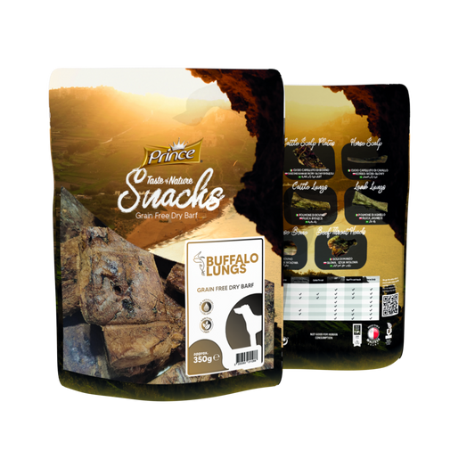 Изсушен биволски дроб BARF без зърно PRINCE PREMIUM NATURAL Buffalo Lungs 350g - Лакомства за кучета