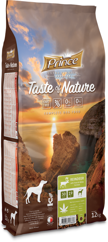Премиум гранули за кучета с месо от северен елен и сладък картоф, без зърно и глутен TASTE OF NATURE 4KG/12KG REINDEER - за средни и едри породи