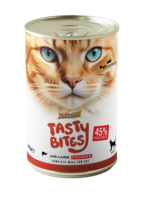 Princess Tasty Bites мокра храна за котки с парченца черен дроб.