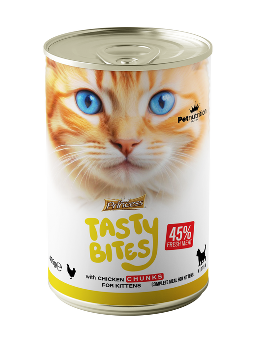 Princess Tasty Bites мокра храна за малки котенца с парченца пилешко месо.