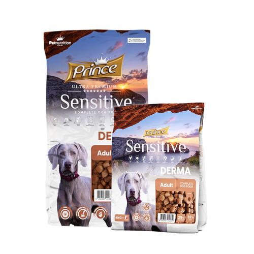 Гранули за чувствителни кучета с кожни проблеми PRINCE SENSITIVE DERMA 4KG - за средни и едри породи