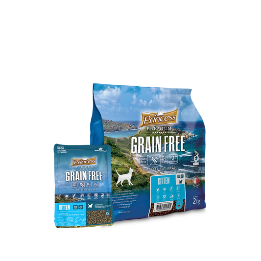 Princess Grain Free KITTEN–суха храна за малки котенца - 2 kg. Беззърнена формула. Богата на омега мастни киселини, насърчавща здрава кожа и лъскава козина .
