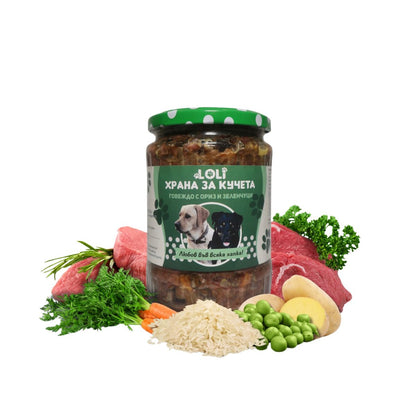 Домашна храна за кучета с Говеждо и Зеленчуци – LOLI буркан 500 г
