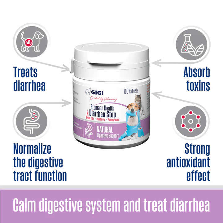Хранителна добавка при диария и стомашен дискомфорт за  котки и кучета GIGI VET Stomach Support and Diarrhea Stop
